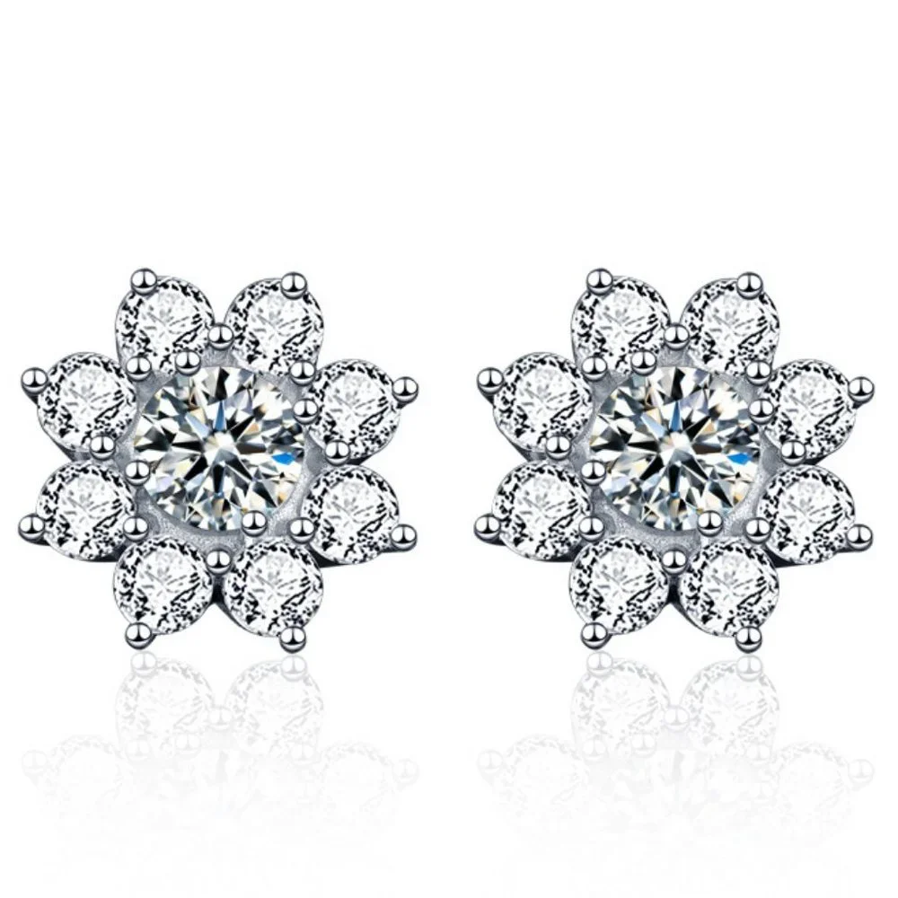 Certified 1ct. t.w. Diamond Moissanite Sun Flower Stud Earrings NEW J - Picture 2 of 8